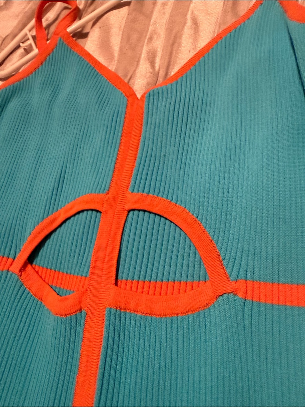 ANTHROPOLOGIE Siempre Knit Contrast Midi Dress Blue with Orange Trim - Picture 4 of 5
